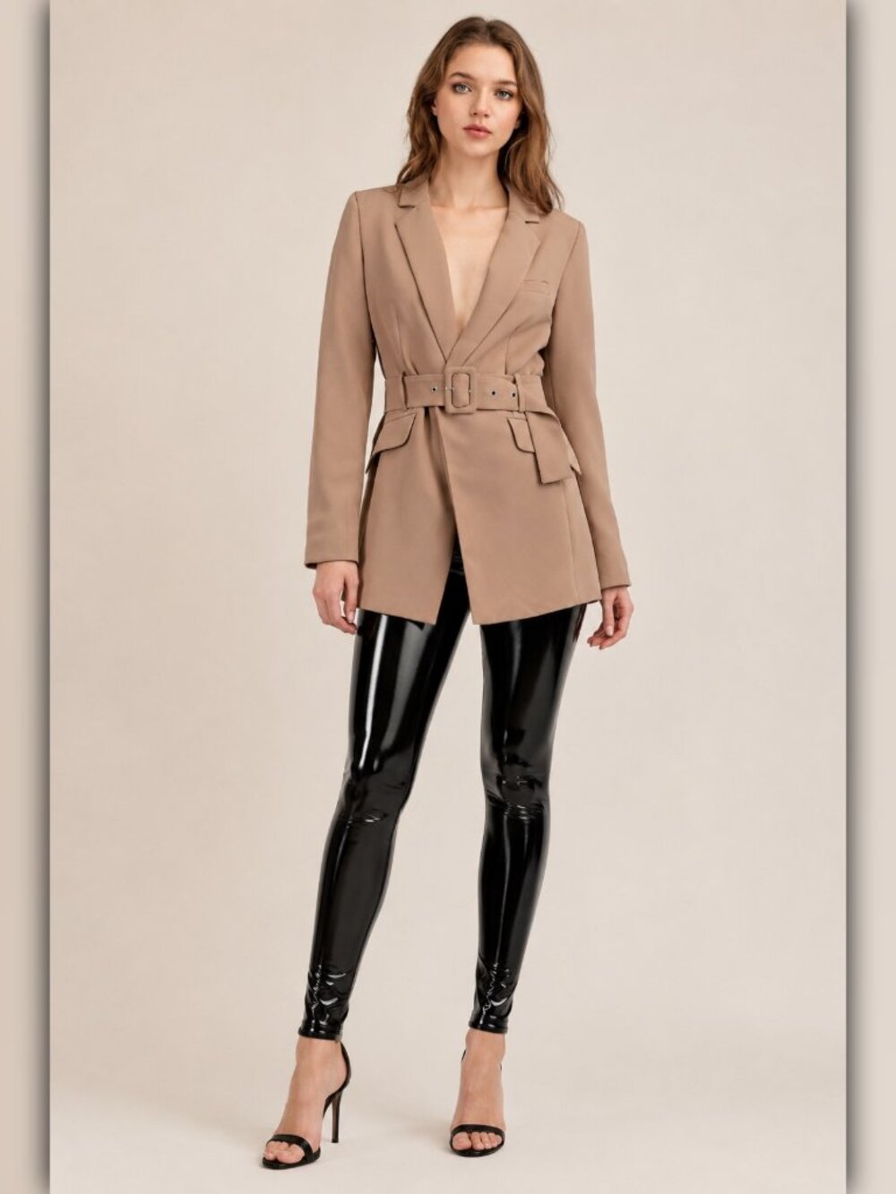 * A103 • Toffee Belted Tailored Blazer Jacket